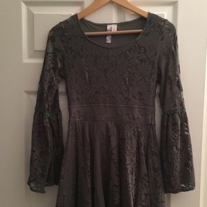 Sage green lace flare sleeve dress